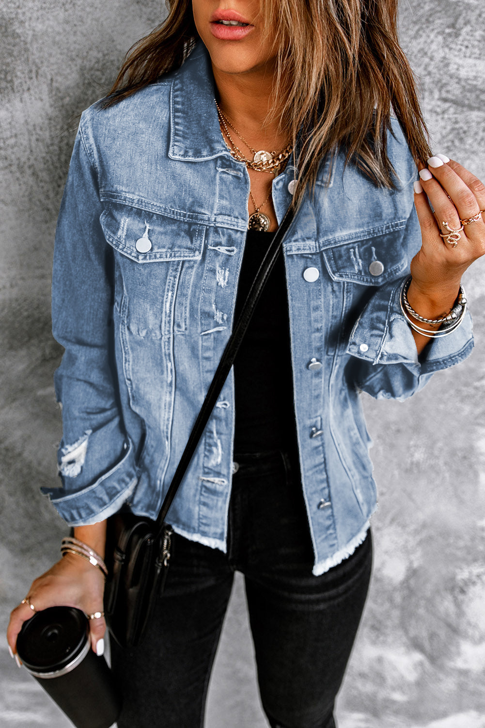 Raw hem deals black denim jacket