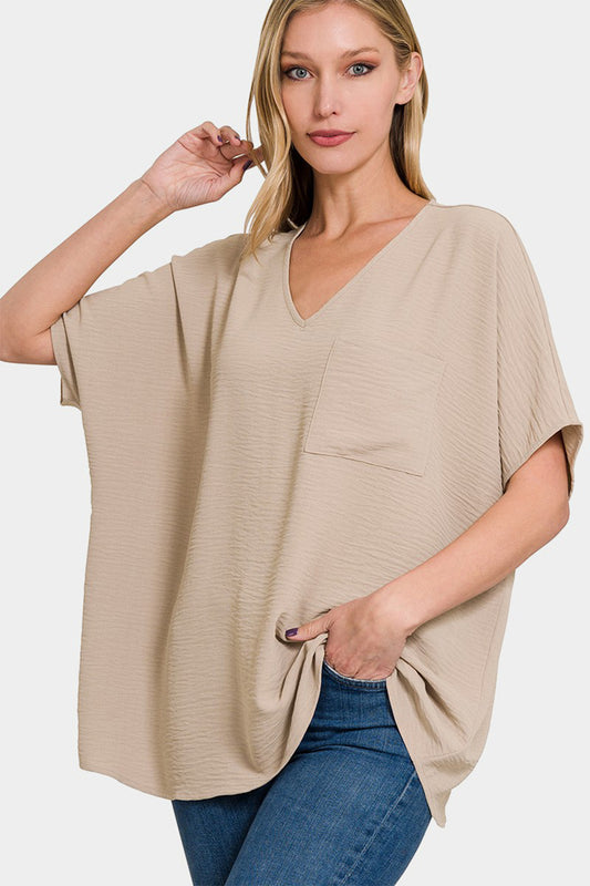 Kozee Texture V-Neck Short Sleeve Top